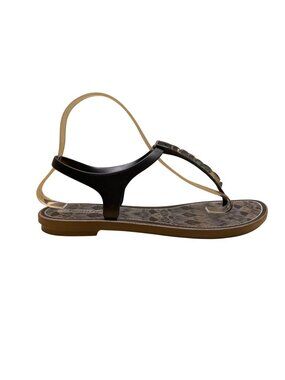 American Eagle Women’s Black Rubber Animal Print Studded T-Strap Sandals Size 9